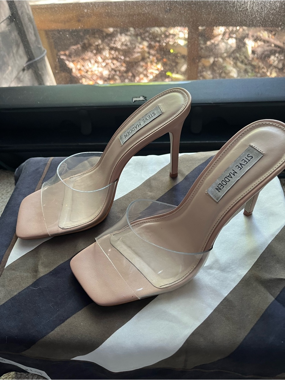 Steve Madden Blush Nude Clear Strap Stiletto Mules